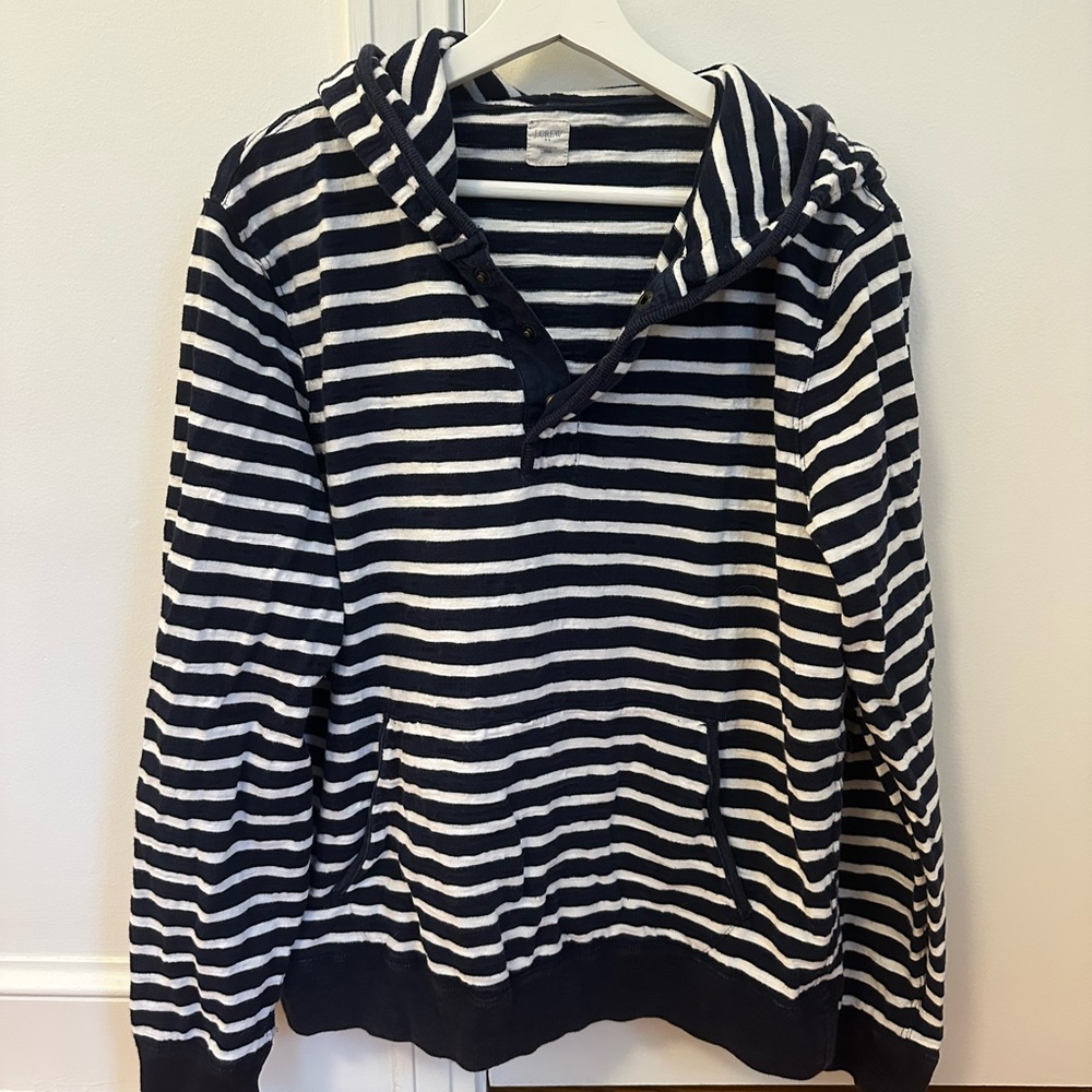 J. Crew Men's Navy and White Striped Hoodie